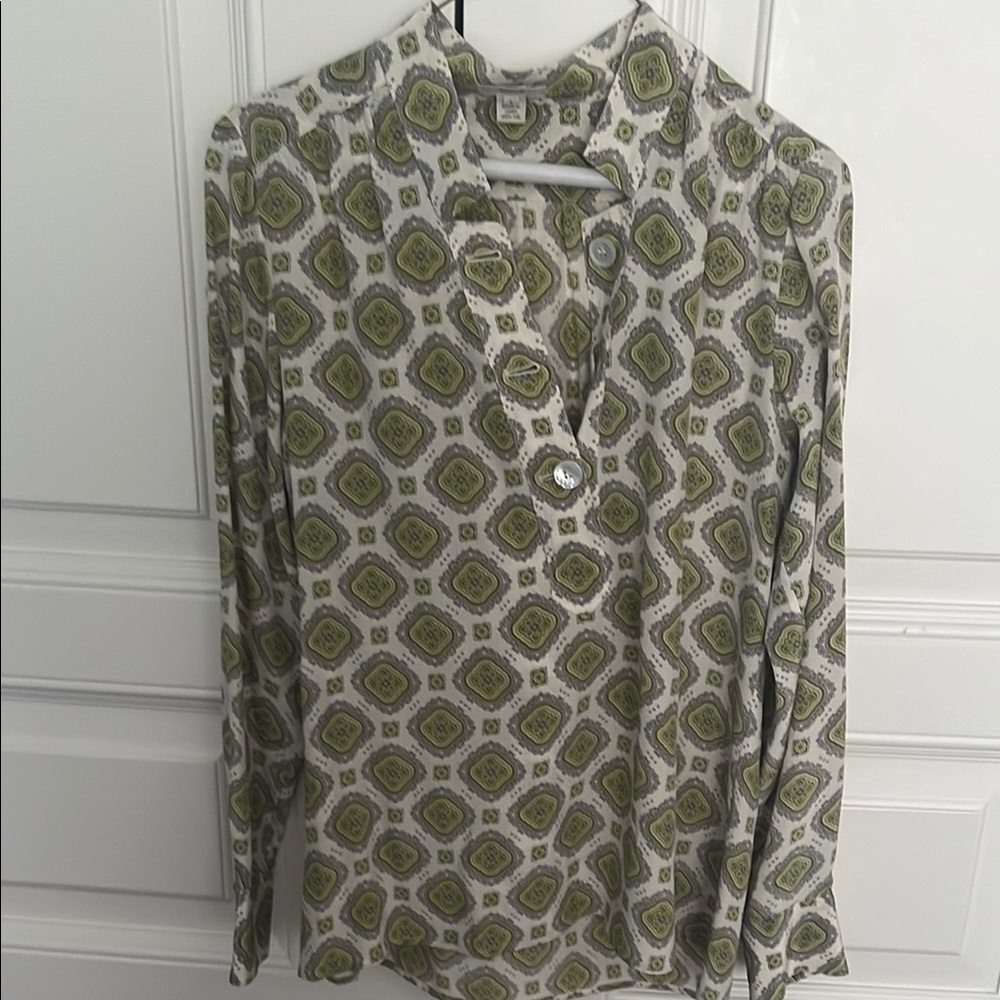 jcrew silk Patterned Long Sleeve Blouse
